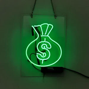 14"x9"Money Bag Neon Sign Light Beer Bar Pub Wall Hanging Handcraft Artwork Gift - Picture 1 of 1