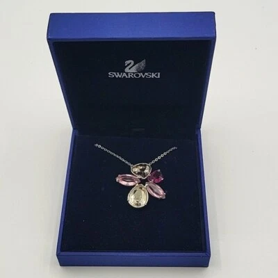 NUEVO EN CAJA Collar Flor Cristal SWAROVSKI Cadena Plata Púrpura Gris Transparente Foto 1 de 4