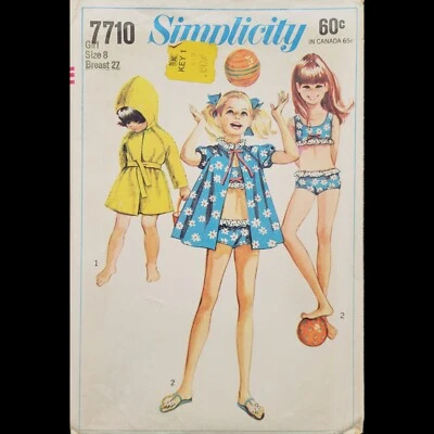 Vintage Simplicity Girls' Beach-Coat & Bathing Suit Pattern #7710 Size 8 CUT - Image 1 of 4