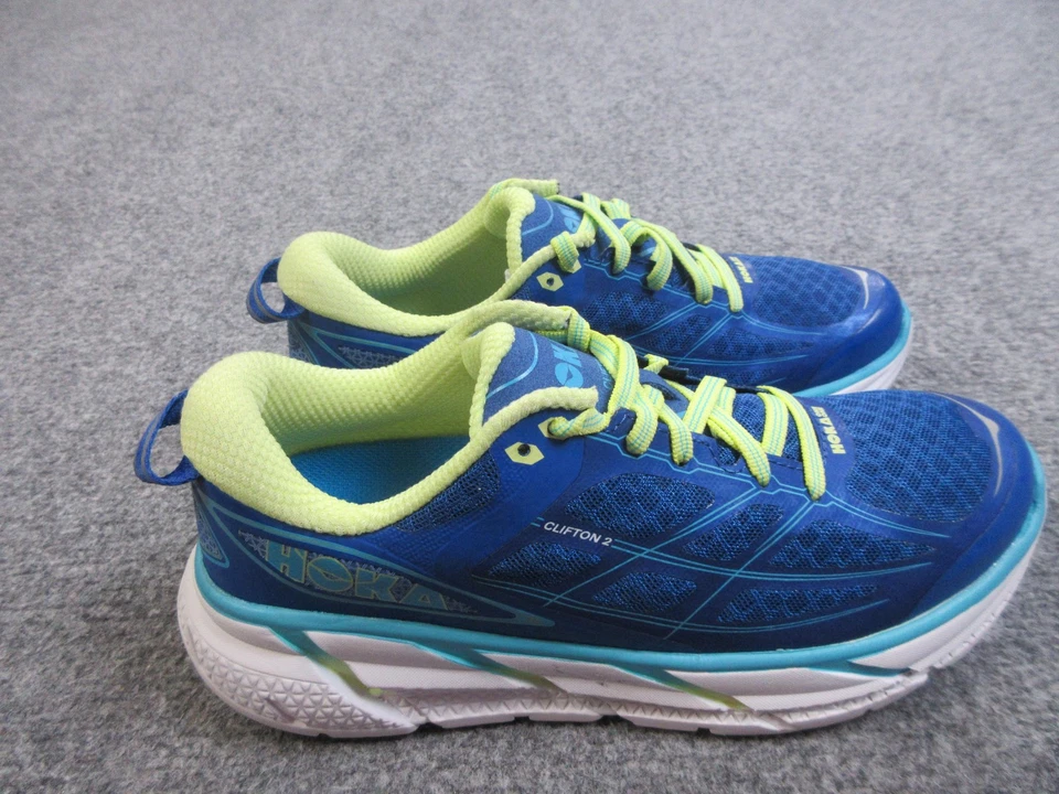 Zapatos para correr de carretera Hoka One One Clifton 2 para mujer talla 8 azul lima 1008329 TBSLM Foto 1 de 4