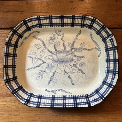 LAURIE GATES Bandeja para Servir Floral Rectangular Azul Floral Borde a Cuadros Lg Foto 1 de 4