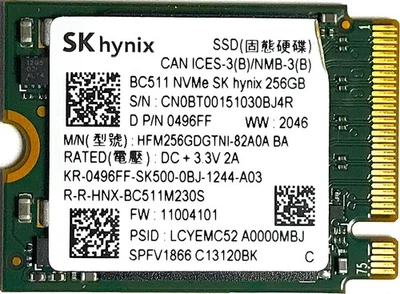 SK Hynix BC511 M.2 2230 NVMe PCIe SSD 256GB HFM256GDGTNI-82A0A BA - Image 1 of 2