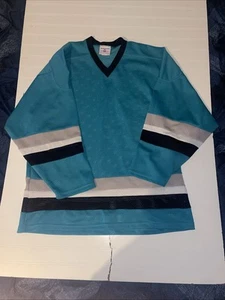 Vintage 90s Hockey Jersey Blue Blank - Picture 1 of 18