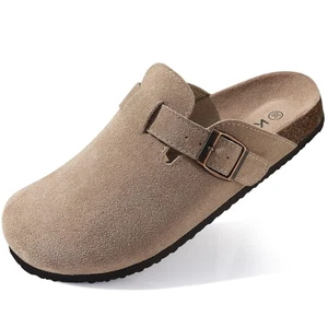 Zoccoli donna in vera pelle scamosciata sandali plantare sughero pelle mules scarpe patate con... - Foto 1 di 6