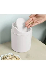 Mini cubo de basura de escritorio con tapa - cubo de plástico blanco roto para oficina, tocador, coche - Imagen 1 de 4