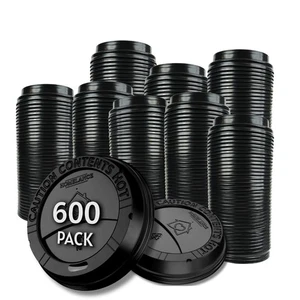Pack Of 600, Black Disposable Coffee Cup Lids, Coffee Cup Lids 10 oz 12 oz 16... - Picture 1 of 6
