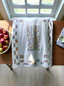 Vintage 50er Jahre große bunte Blumen Baumwolle Tischdecke 79” x 68” - Bild 1 von 2