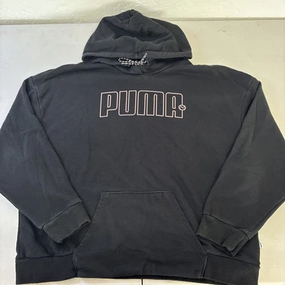 Puma Women’s  Training Cropped Black Hoodie Sweatshirt Pink Logo - Image 1 of 4