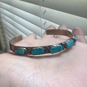 Vintage Turquoise Sterling Silver Cuff Bracelet Cheama Native American Jewelry - Picture 1 of 11