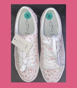 JOIE Platform Sneakers-White Canvas W/Pink Hearts-Laces-US Size 8M - Picture 1 of 5