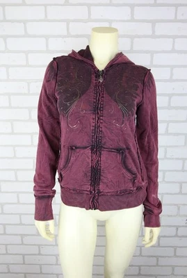 Vtg Sinful Maroon Full Zip Hoodie Womens Medium Wings Y2K USA - Image 1 of 4