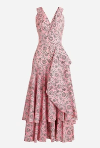 Neu mit Etikett $ 398 J. Crew Collection Gr. 8 Ratti koralle Ranken gekreuzter Rücken Rüschensaum Kleid - Bild 1 von 5