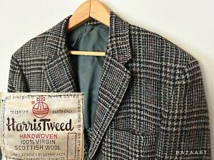 Harris Tweed Blazer Sport Coat Two Button Casual Jacket Wool Plaid Suit Mens 42R