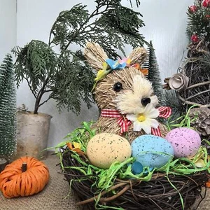 Woven Easter Rabbit Basket Rabbit Eggs Candy Basket for Outdoor Outside Room - Picture 1 of 7