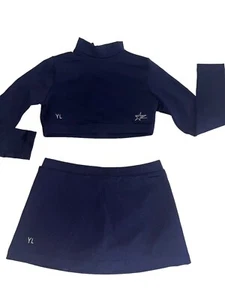 NEW Cheer Uniform Dance Outfit Costume Child L Crop Top Skirt Briefs Navy Blue - Picture 1 of 6