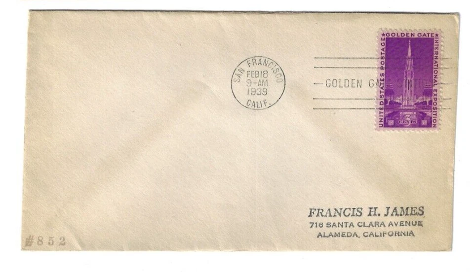 US SC# 852 FDC / Gold & Purple Cachet / DC CDS SAN FRANCISCO - Image 1 of 1
