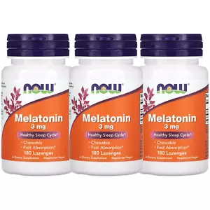 Now Foods (3 PACKS) Melatonin 3 mg 180 Lozenges - Picture 1 of 7
