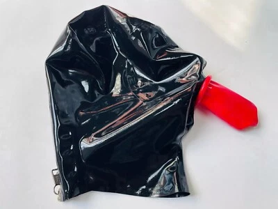Latex Hood Back Zipper Rubber Mask with Mouth Tube Condom&15cm Nose Tube BDSM - Image 1 of 4