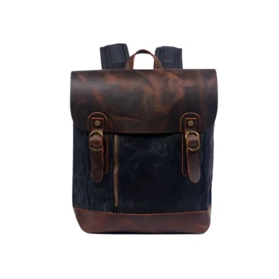 Waxed Canvas and Leather Casual Backpack - Image 1 of 4