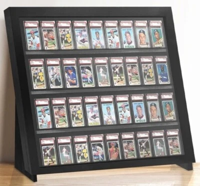 Graded Trading Card Display Case 36 PSA Slabs Tabletop USA Sport Wood Show Stand - Image 1 of 4