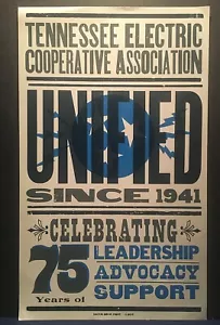 Póster impreso Hatch Show Tennessee cooperativa eléctrica Assoc. Unificado desde 1941 - Imagen 1 de 1