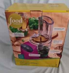Food Network Magenta 3 Cup Mini Processor/Chopper Has Chopping &Slicing Blades - Picture 1 of 7