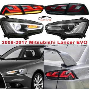 Set(4) LED Halo Headlights Smoke Tail Lights For 08-17 Mitsubishi Lancer EVO New - Picture 1 of 9