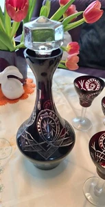 Weinkaraffe mit 6 Weingläsern, Kristallglas, rubinfarben, für Liebhaber, gut erh - Bild 1 von 4