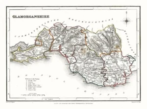 Vintage County Map of Glamorganshire 1848 Reproduction Wall Art Print A3 A4 - Picture 1 of 6