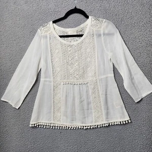 Anthropologie Maeve Size 2 White Boho Beaded Peasant Gypsy Blouse Top - Picture 1 of 13
