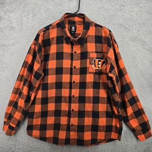 Cincinnati Bengals Flannel Shirt Mens XXL Orange Black Plaid NFL Team Apparel - Picture 1 of 10