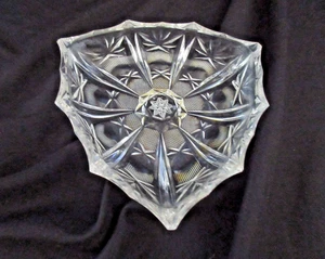 American Brilliant Cut Glass Shield Form Shallow Dish Clear 6" x 6" x 1.25" EUC - Picture 1 of 5