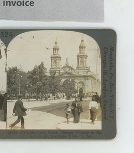 Cathedral & Plaza Santiago Chile Keystone Stereoview - Picture 1 of 2