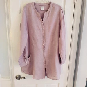 Sigrid Olsen 100% Linen Mauve Sz L Tunic Top Pockets Lagenlook Beachy Coastal - Picture 1 of 10