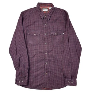 Timberland Shirt Long Sleeve Check Regular Fit Red Blue Mens Medium - Picture 1 of 7
