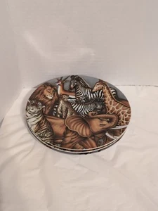 Three 7.5" Salad Plates - LA MENAGERIE - Sakura Ultra Porcelain SAFARI John Zak - Picture 1 of 8