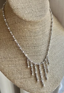Silberfarben Klar Kristall Hänger Einfassung Schimmer Fransen Halsband Halskette NEU - Bild 1 von 7