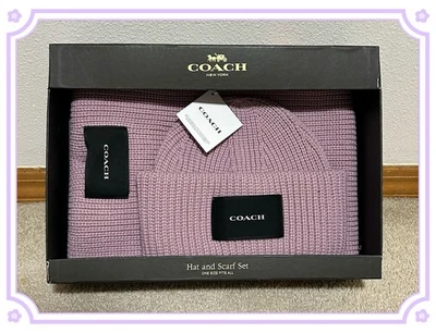 Nuevo en caja Conjunto de gorro y bufanda tejido Coach rosa descolorido OS Foto 1 de 4