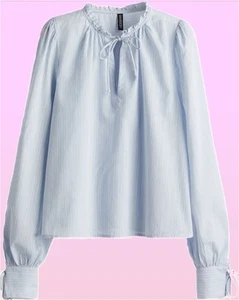 Blue White Stripe Tie Neck/Sleeve Peasant Top Sz XL - Picture 1 of 1