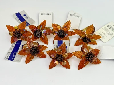 7 JCPenney Home Collection Colin Cowie Glass Brown Leaves Beaded Napkin Rings - Image 1 of 4
