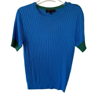 St. John blau grün gerippter Kurzarm Pullover blau grün Gr. M - Bild 1 von 10