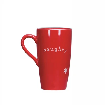 PBK 16 floz Naughty Nice Latte Coffee Mug Cup 6" Tall Christmas Snowflakes - Image 1 of 4