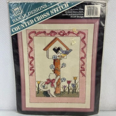 Banar Designs Cross Stitch Pattern Cat Birdhouse Birds CSM-609 8"x10" Vintage - Image 1 of 4