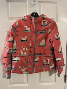 Girls Mini Boden Anorak Pink Dogs On Beds Fleece Sherpa Lined Jacket Size 9-10 - Picture 1 of 11