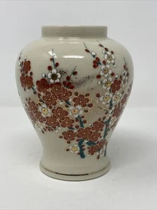 Jarrón vintage hecho en Japón Mokusen Satsuma acabado craquelado flor de cerezo - Imagen 1 de 9