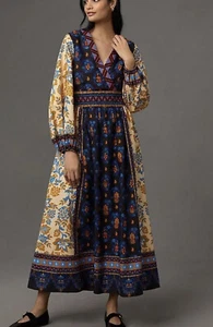 NWT Farm Rio Long-Sleeve V-Neck Printed Midi Dress Size S - Picture 1 of 6