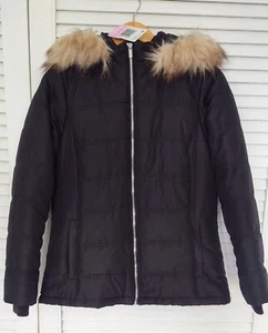 Serra Hooded Bomber Puffer Jacket Womens Sz 10 Black Winter with Faux Fur Hood - Picture 1 of 5