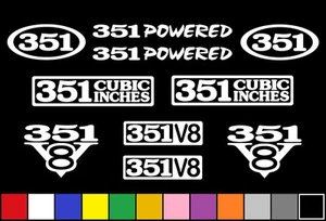 351 V8 POWERED 10 DECAL SET ENGINE STICKERS EMBLEMS 5.8 CLEVELAND WINDSOR DECALS - Picture 1 of 1