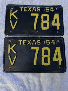 Vintage 1954 Texas License Plate Set Of 2 KV 784 - Picture 1 of 6