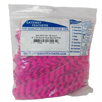 100 Pack Gateway Feathers 5" Left Wing: Shield Faux Barred Pink 500LSBFP-100 - Image 1 of 3